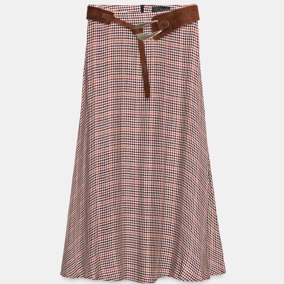 Zara Plaid Skirt With Belt - Picture 3 of 5